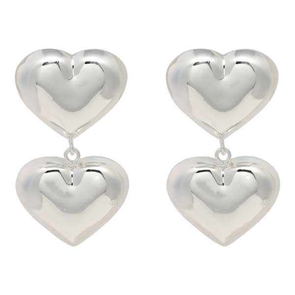 Merx Fashion Chain Heart Earring Shiny Silver