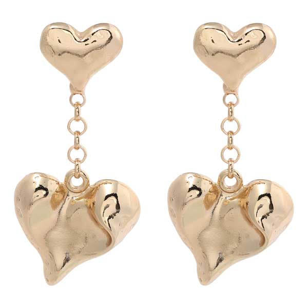 Merx Fashion Chain Heart Earring Shiny Gold