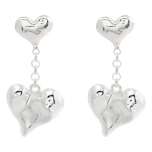 Merx Fashion Chain Heart Earring Shiny Silver
