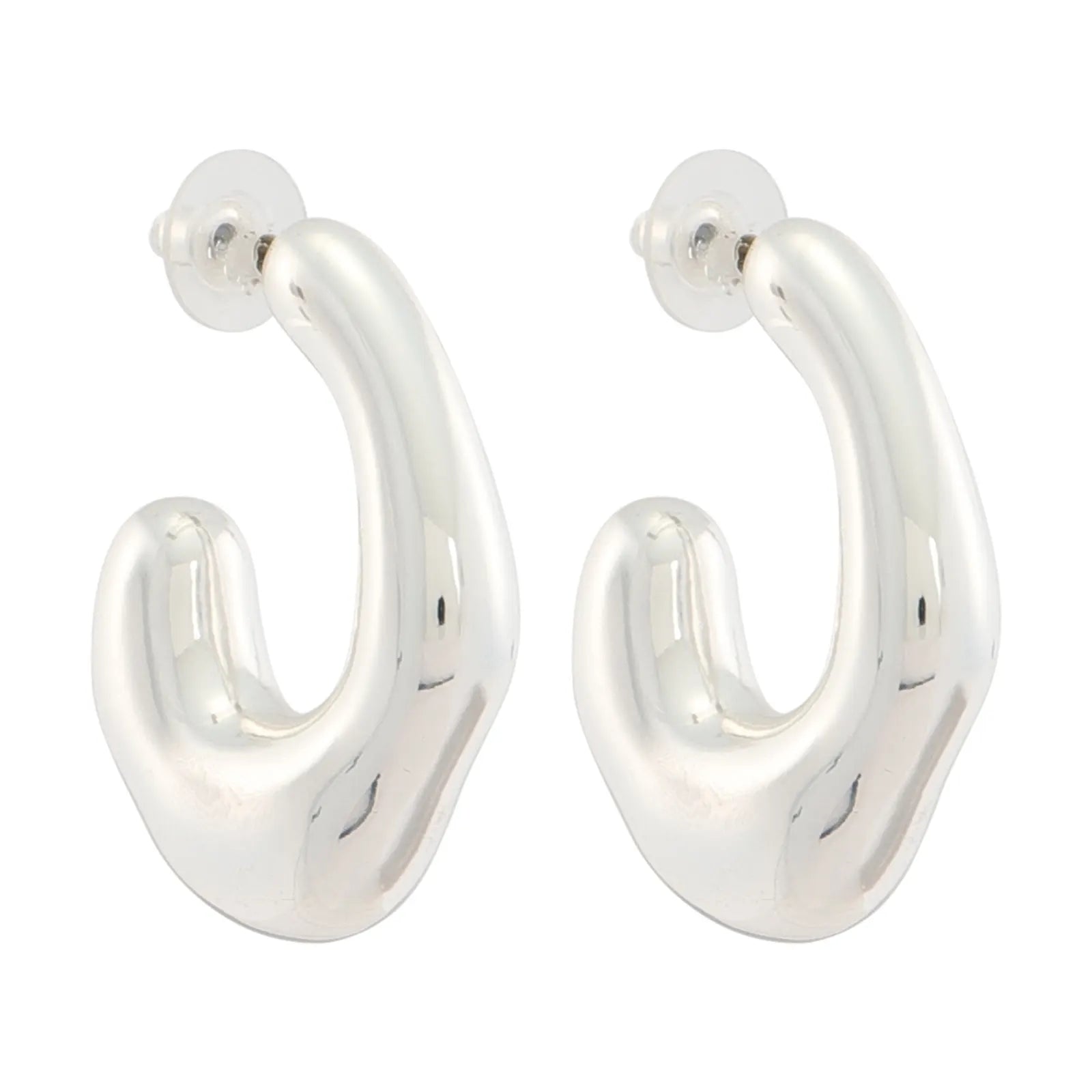Merx Fashion Earring Shiny Silver Hoop