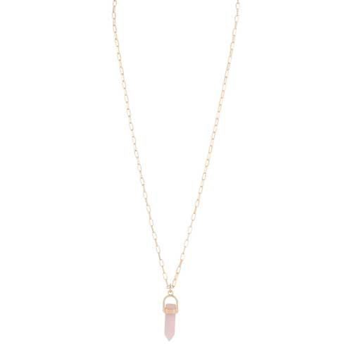 Merx 06-02327-2 Gold and Rose Quartz Pendant Necklace