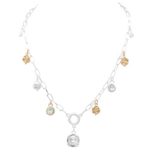 Merx 06-02462-2 Short Crystal Gold and Silver Necklace
