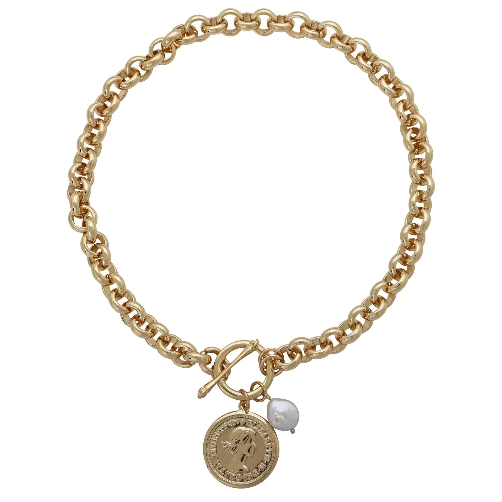 Merx 06-14220-1 Chain Necklace Gold White FW Pearl 47cm