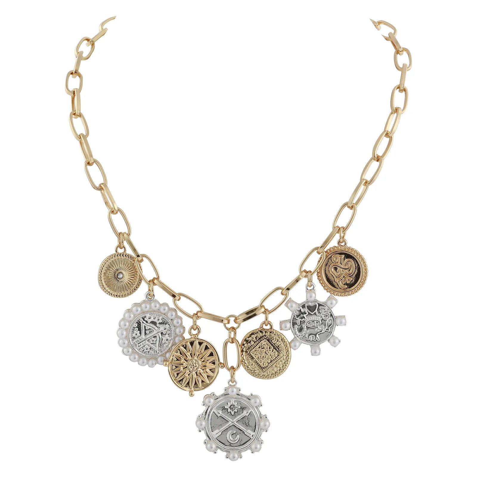 Merx 06-14368-2 Chain Necklace Shiny Gold + Silver Clear CRY