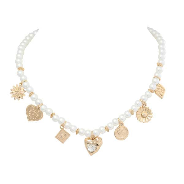 Merx 06-14404-1 Pearl and Gold Charm Necklace
