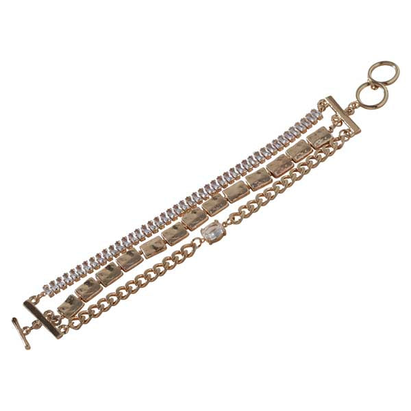 Merx 07-14344-1 Triple Row Gold Crystal Bracelet