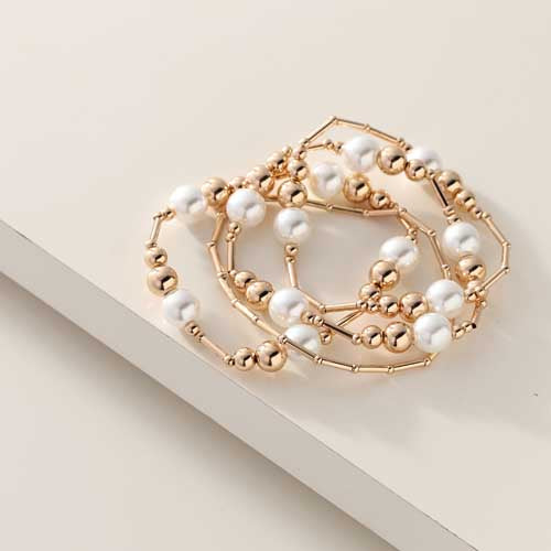 Merx 07-14406-1 Gold and Pearl Stretch Bracelet