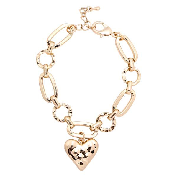 Merx Fashion Heart Bracelet Shiny Gold 19+3cm
