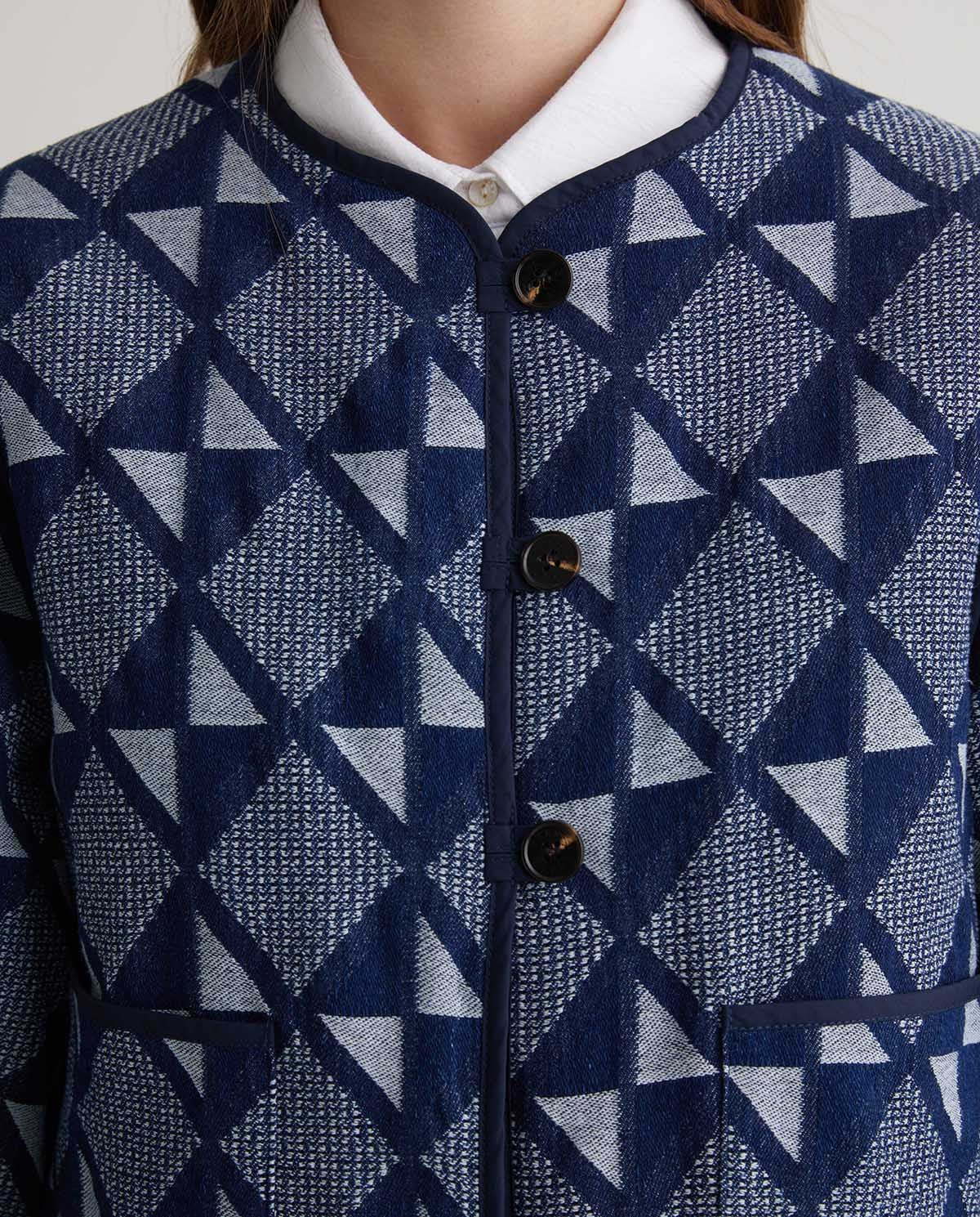 Indigo-Blue Cotton Jacquard Jacket