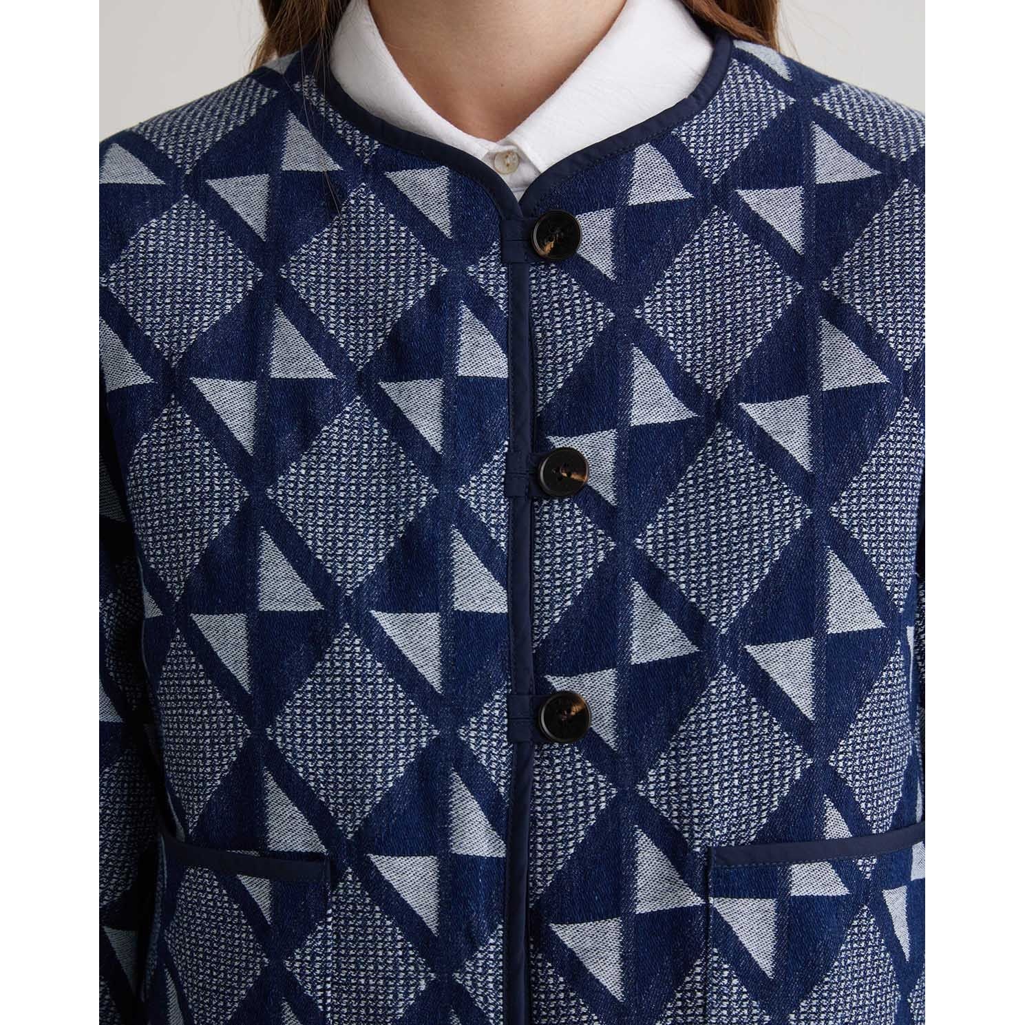 Indigo-Blue Cotton Jacquard Jacket