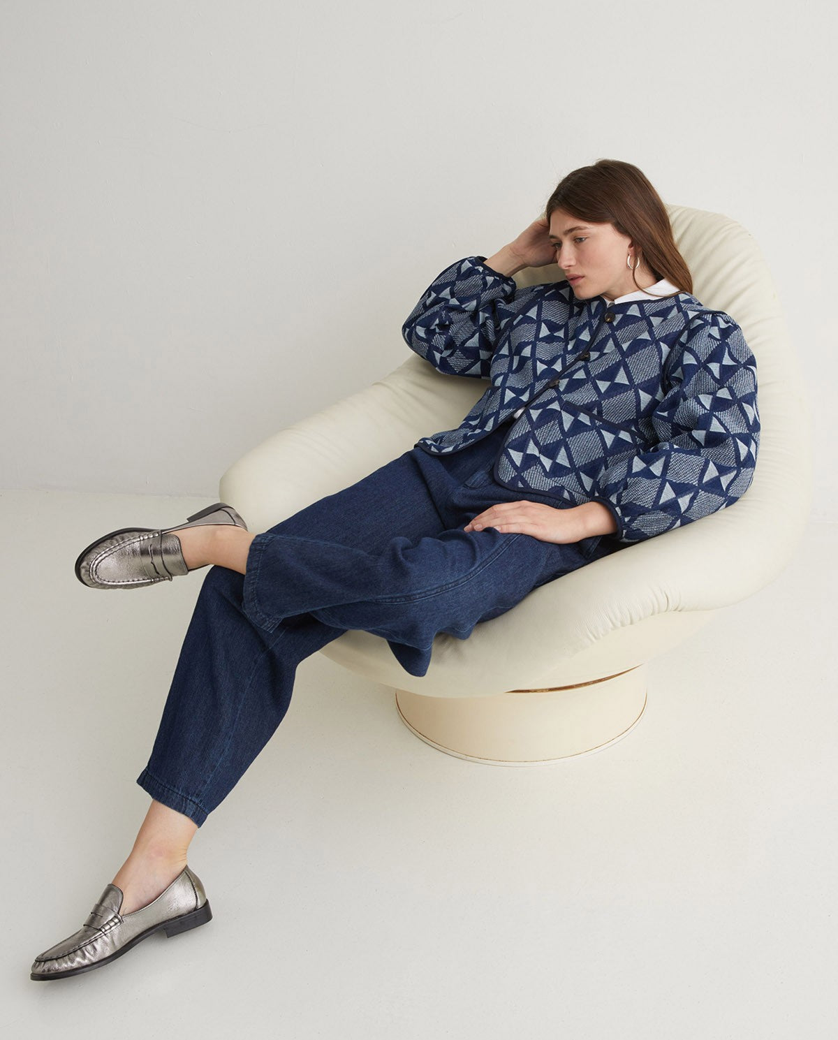 Indigo-Blue Cotton Jacquard Jacket