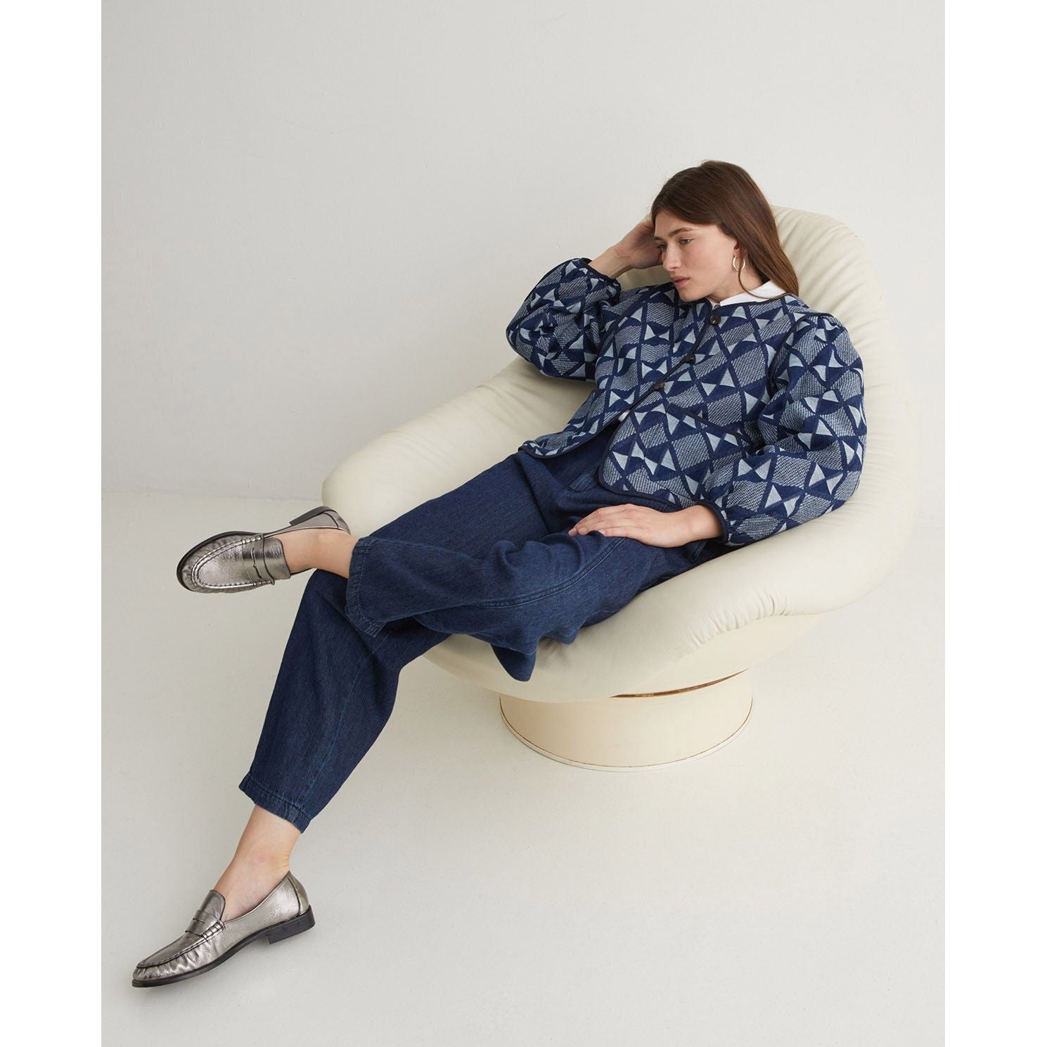 Indigo-Blue Cotton Jacquard Jacket