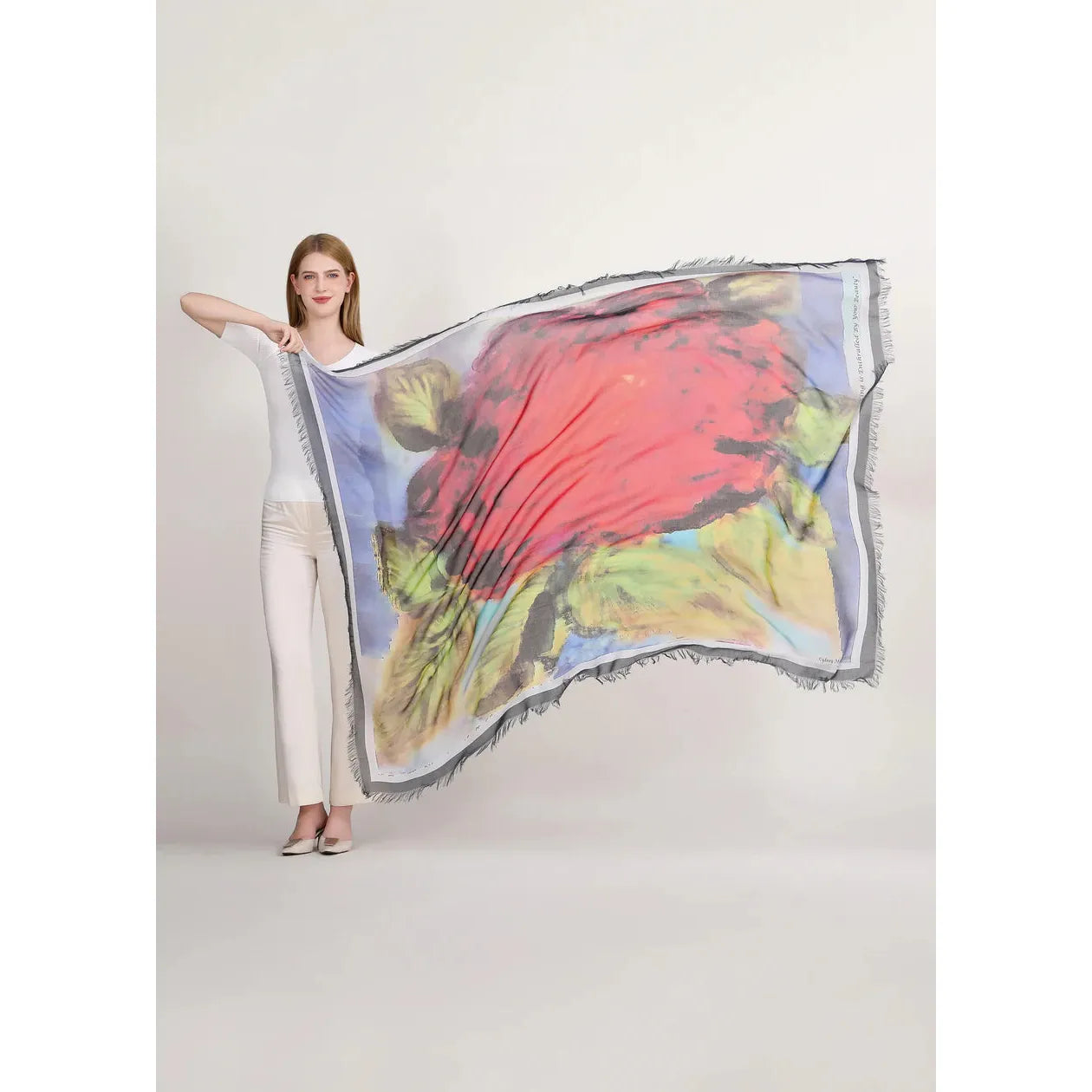 ENTHRALLED BY YOUR BEAUTY - RED ROSE - Luxury Hand Painted Silk Scarf