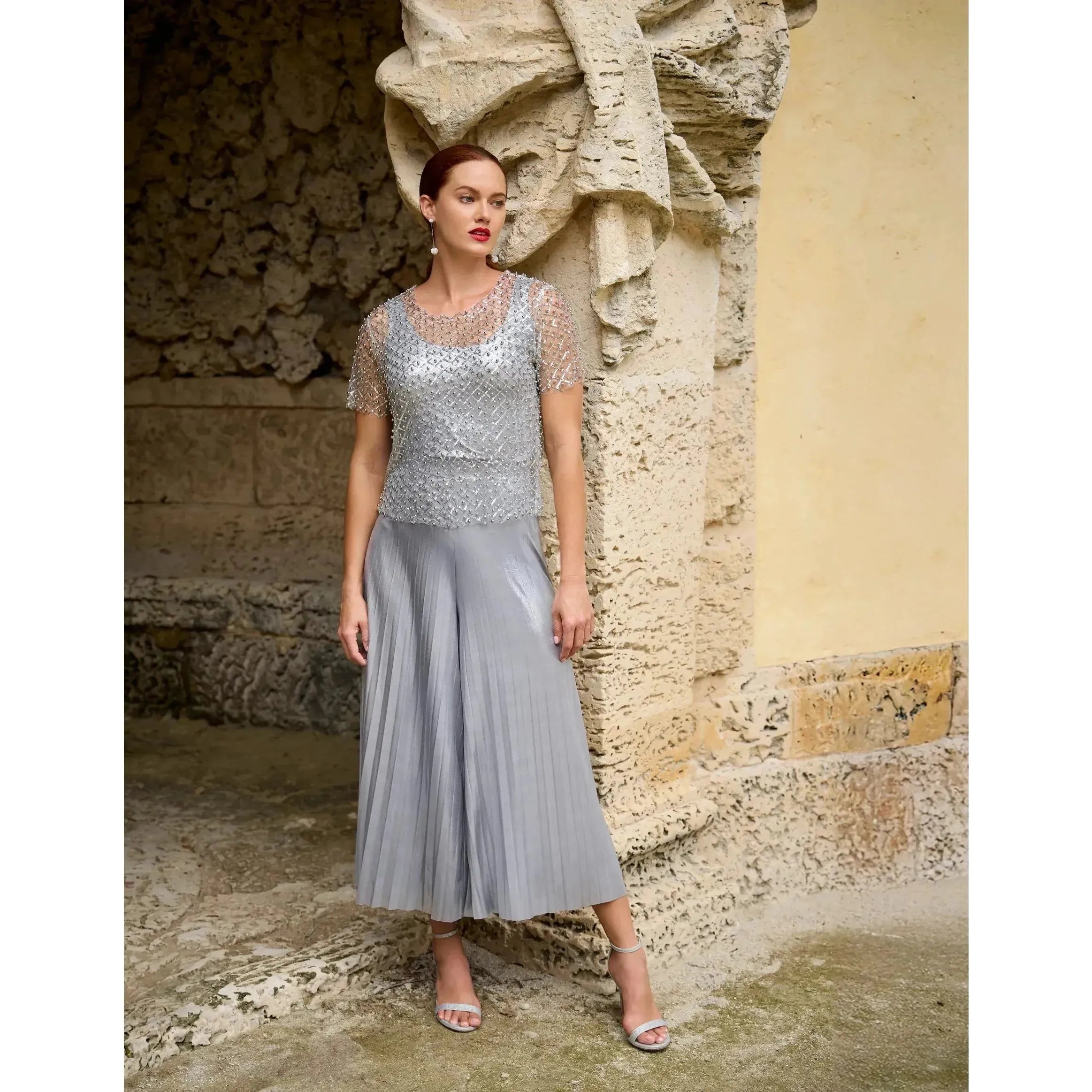 Frank Lyman Silver Beaded Top