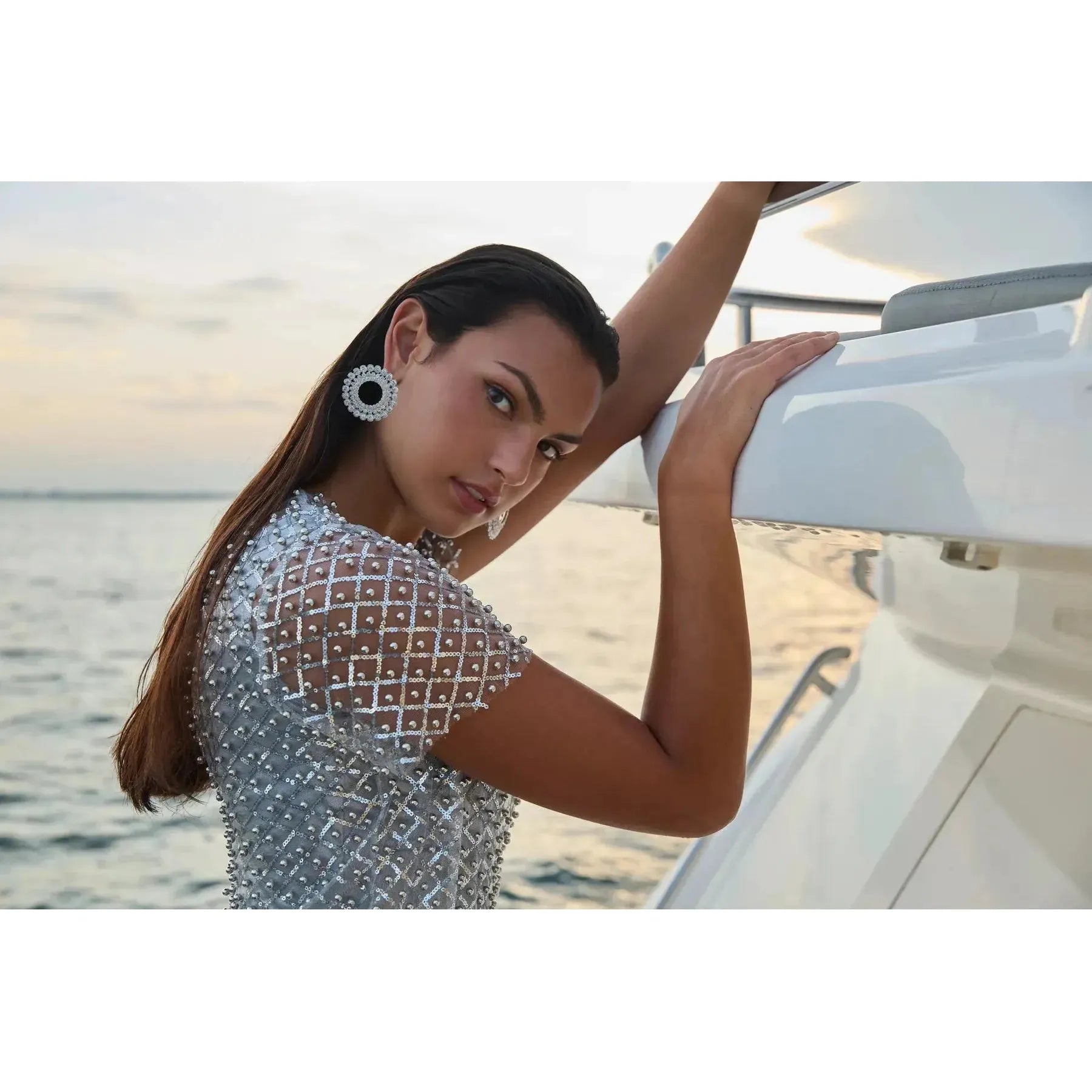 Frank Lyman Silver Beaded Top