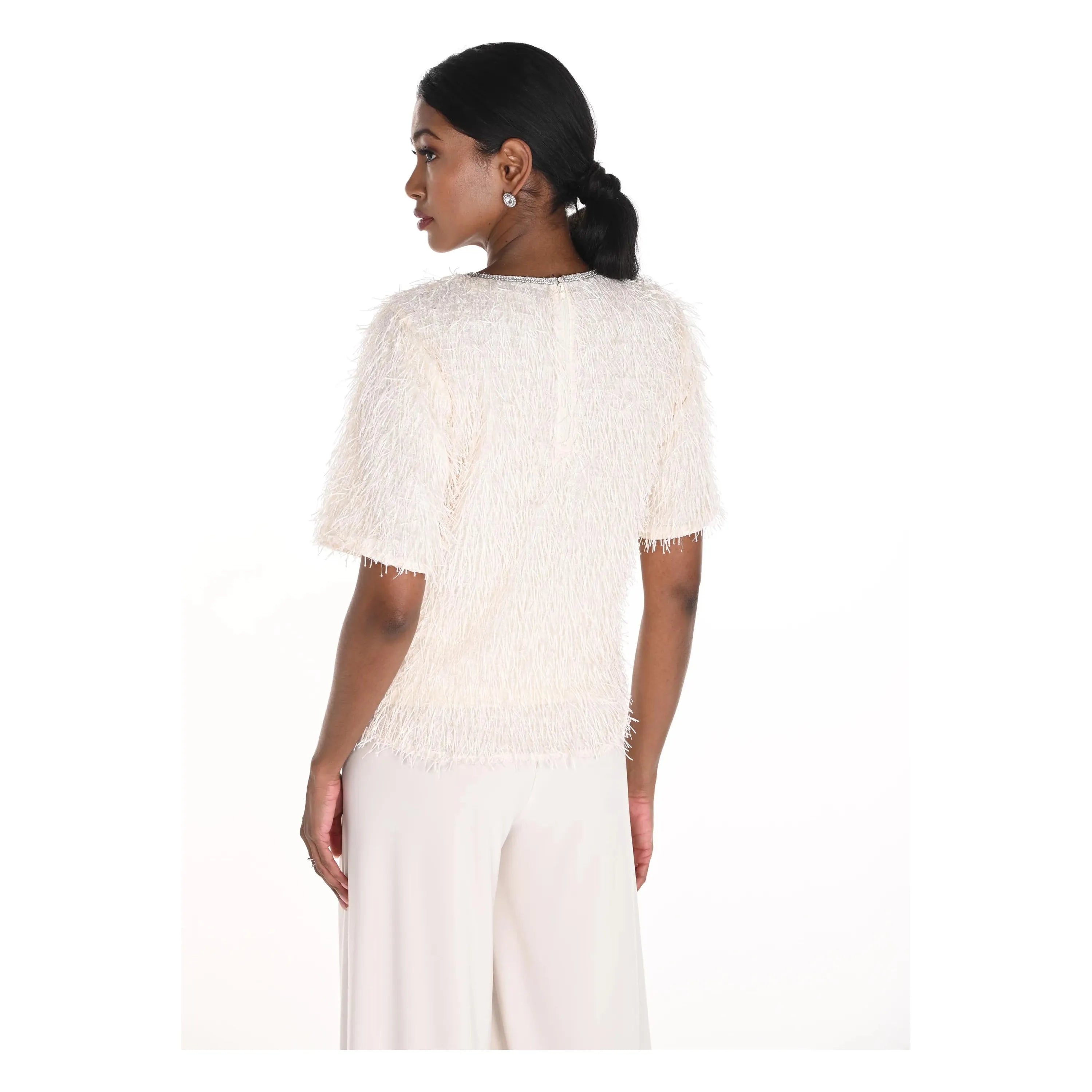 Frank Lyman Short Sleeve Fringe Top 259739