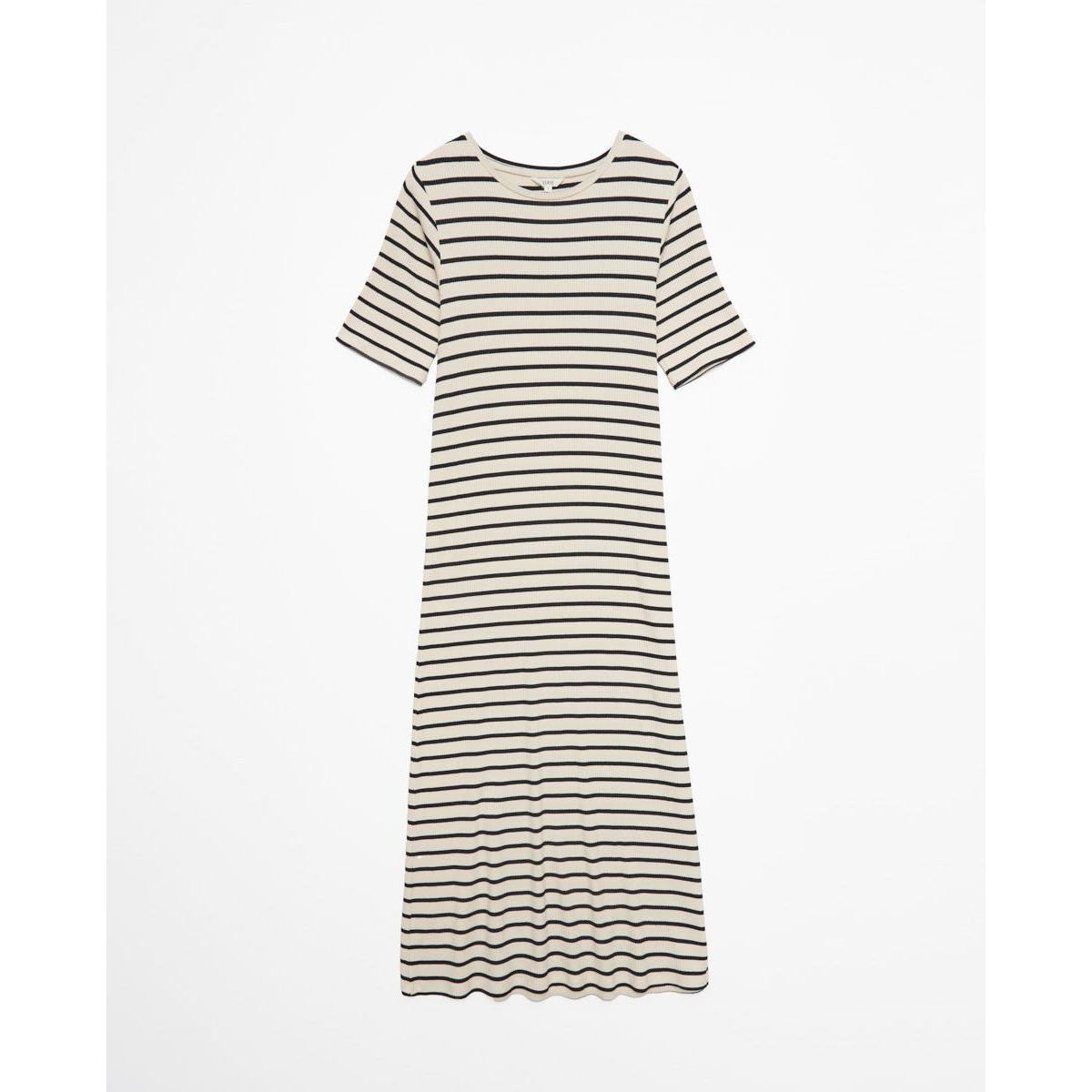 Dark Blue Ribbed Striped Midi Dress