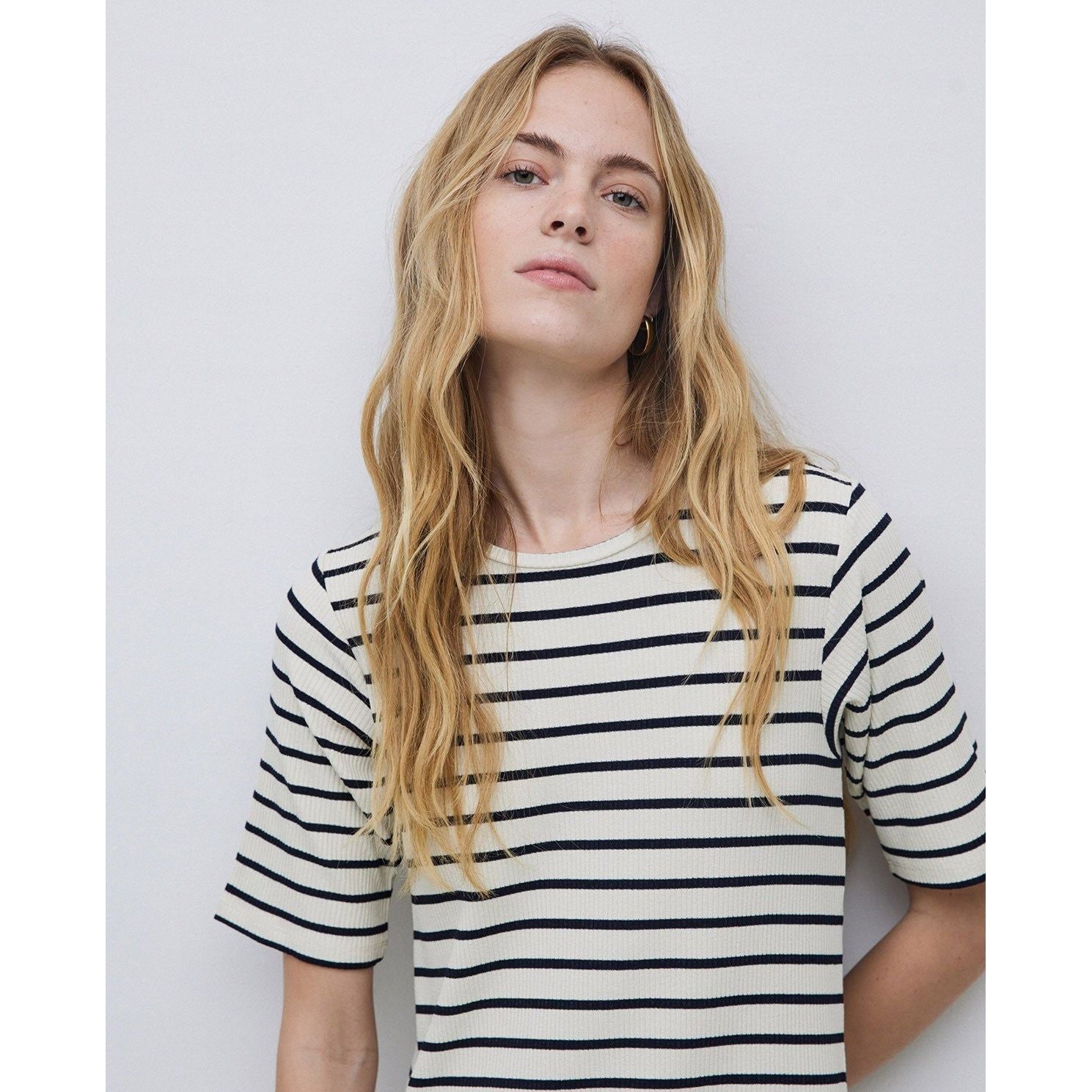 Dark Blue Ribbed Striped Midi Dress