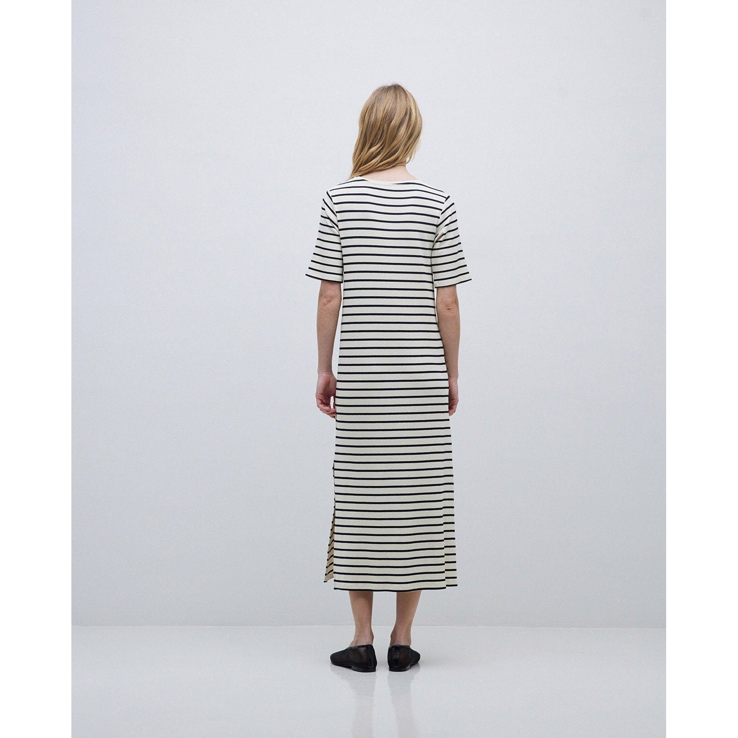Dark Blue Ribbed Striped Midi Dress