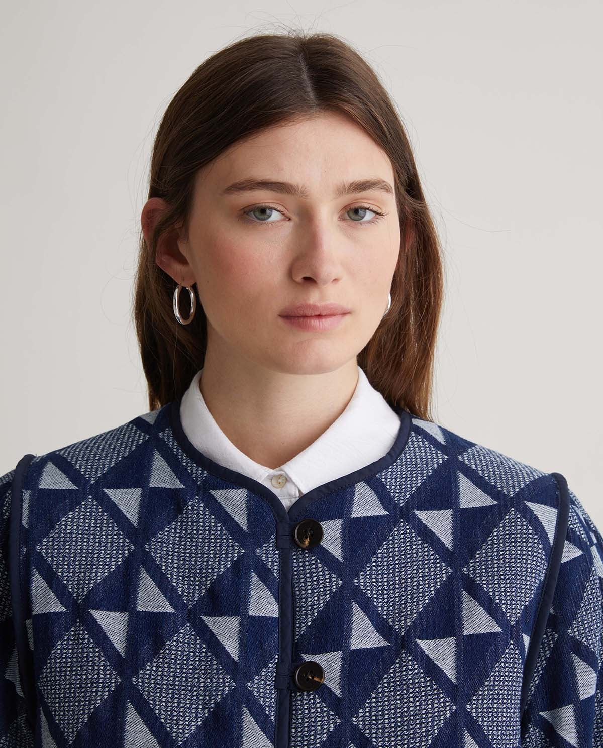 Indigo-Blue Cotton Jacquard Jacket