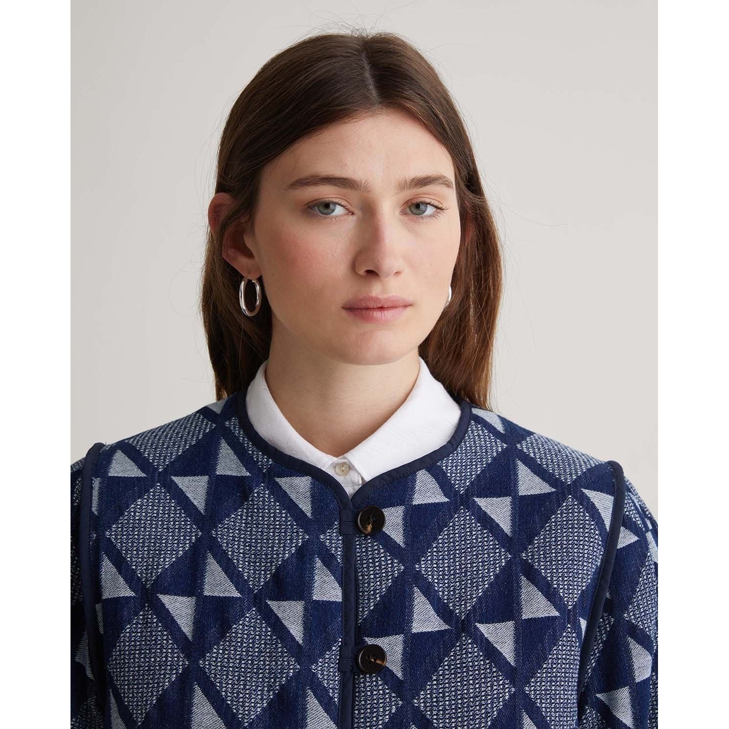 Indigo-Blue Cotton Jacquard Jacket