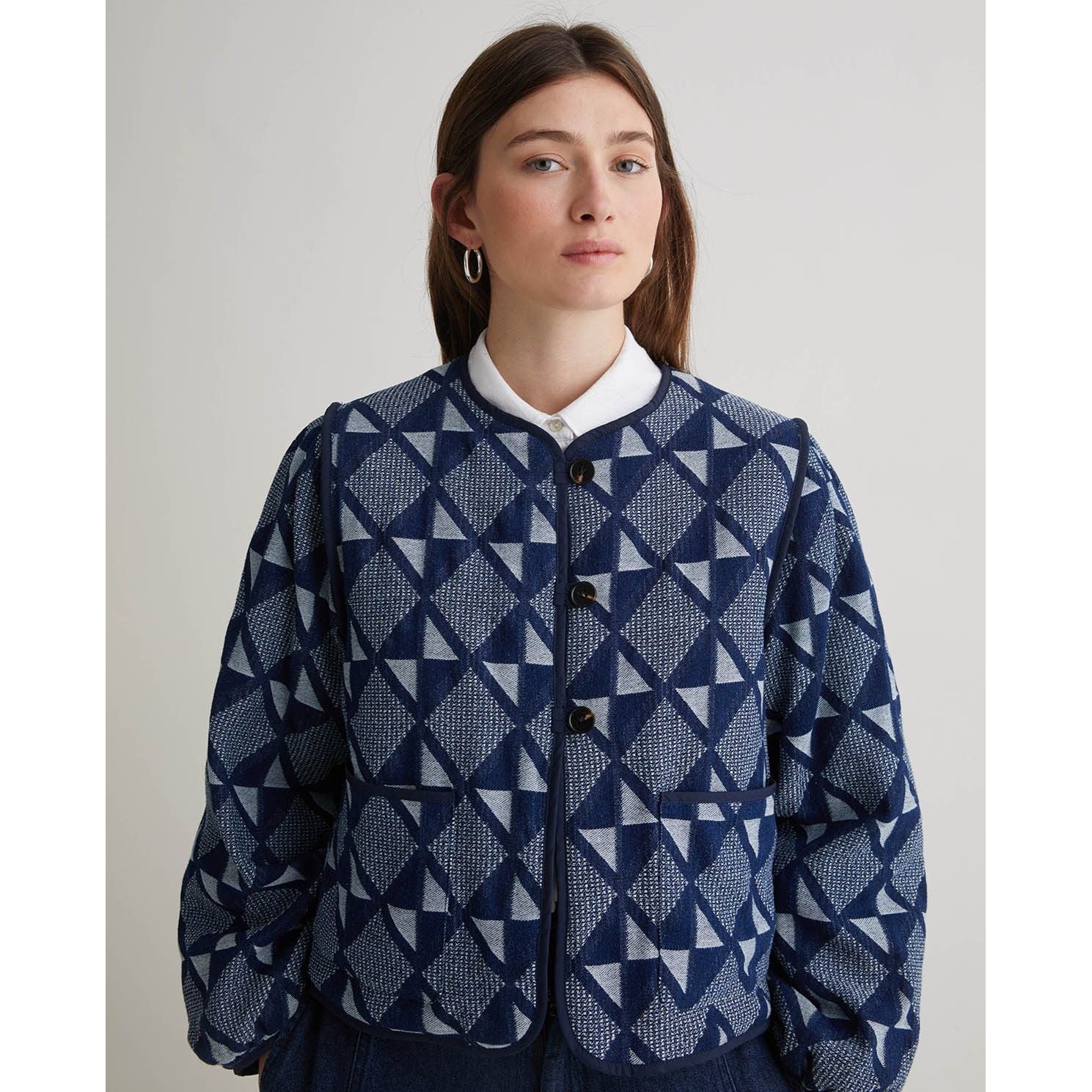 Indigo-Blue Cotton Jacquard Jacket