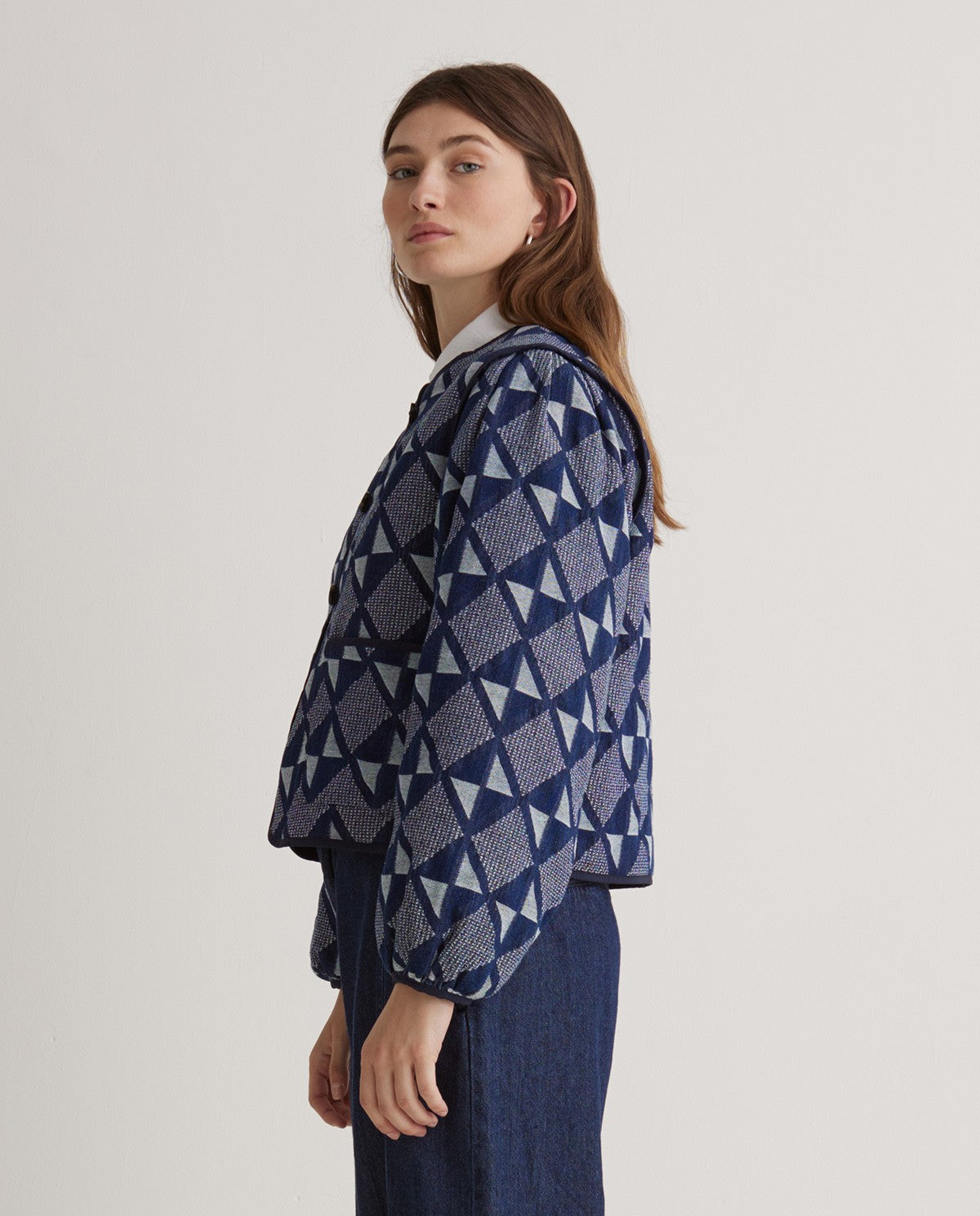 Indigo-Blue Cotton Jacquard Jacket