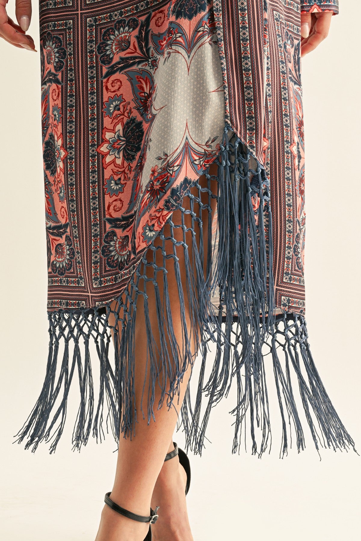 Aries Draped Fringe Hem Midi Skirt
