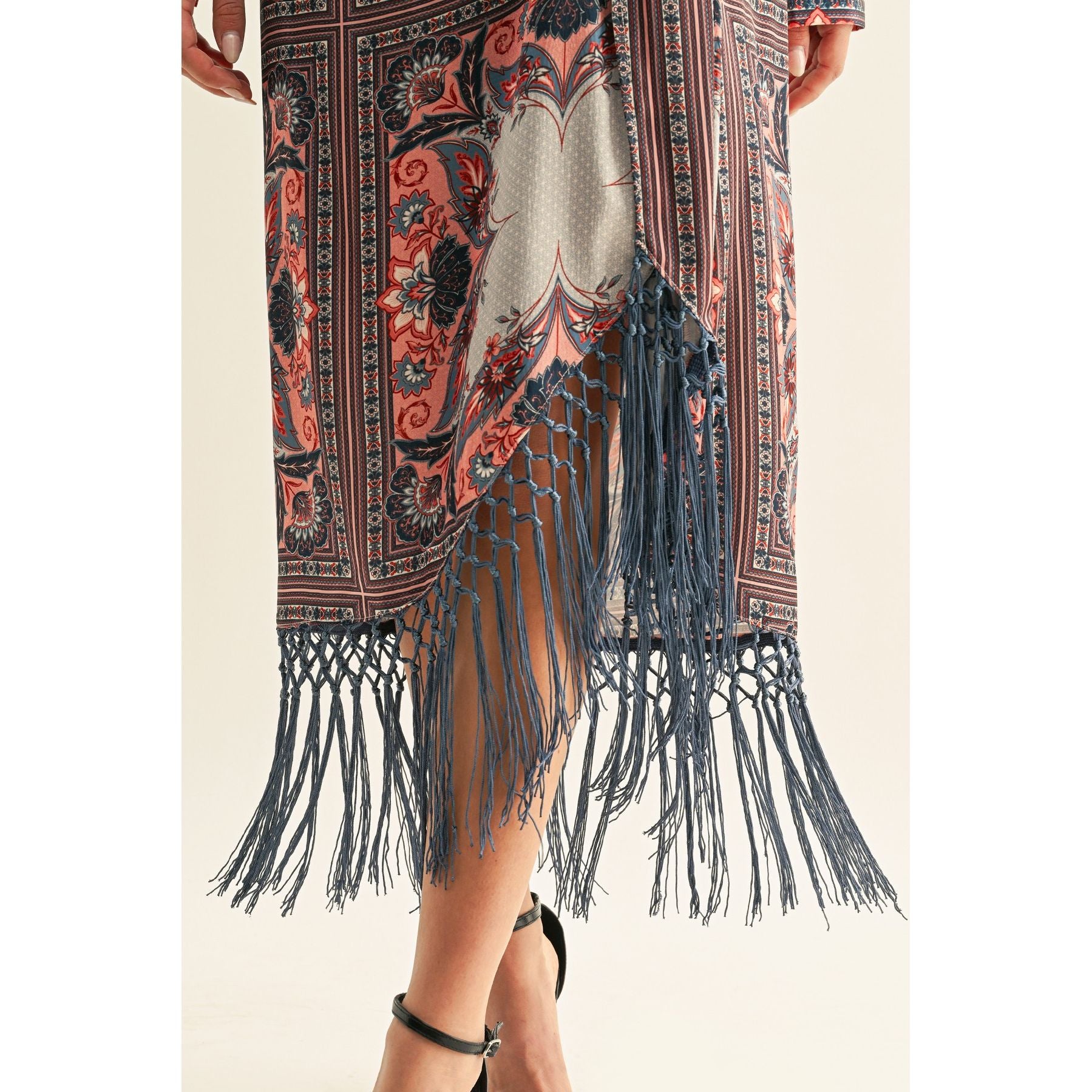 Aries Draped Fringe Hem Midi Skirt (Copy)