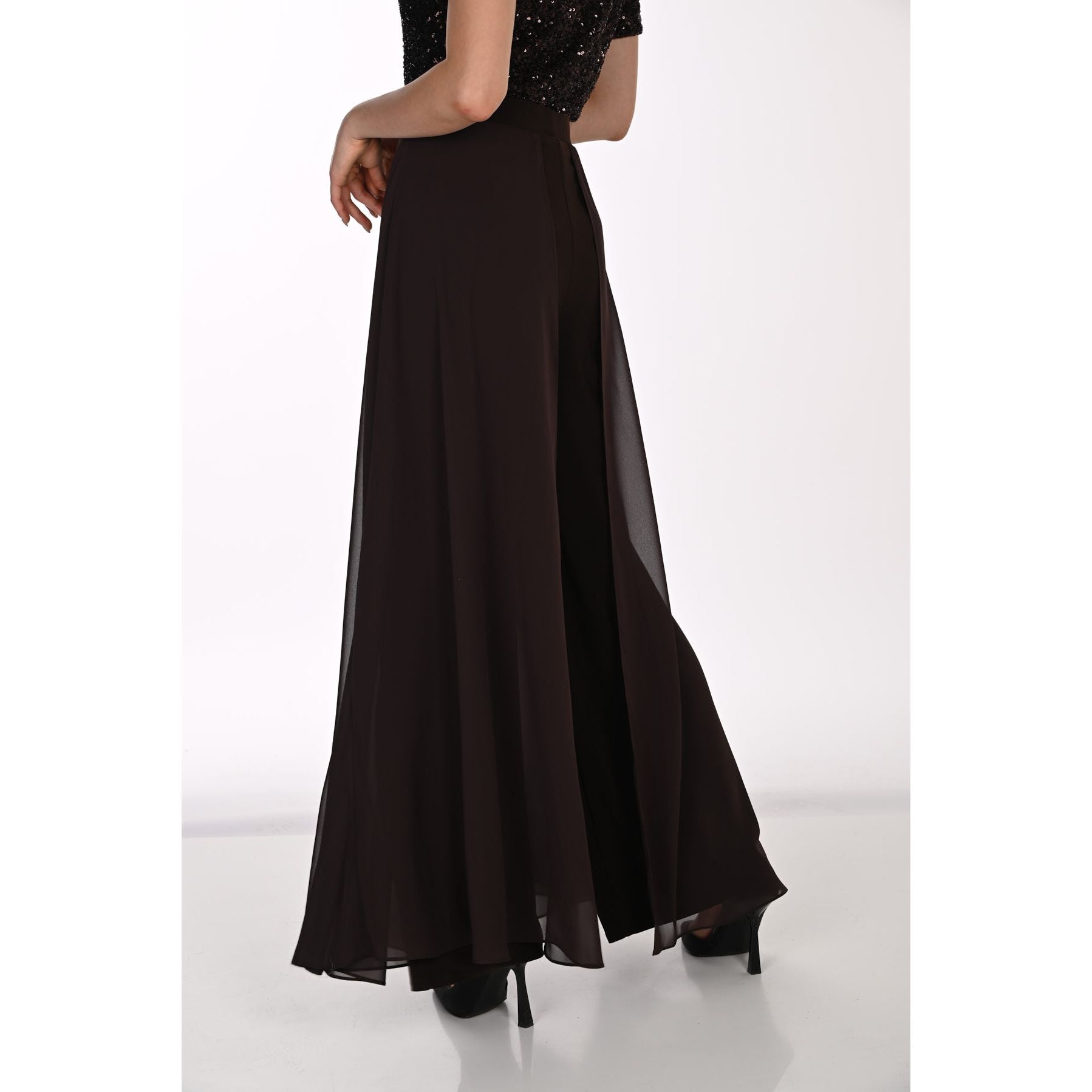 Sheer Overlay High-Waisted Wide Leg Pant Style 198256