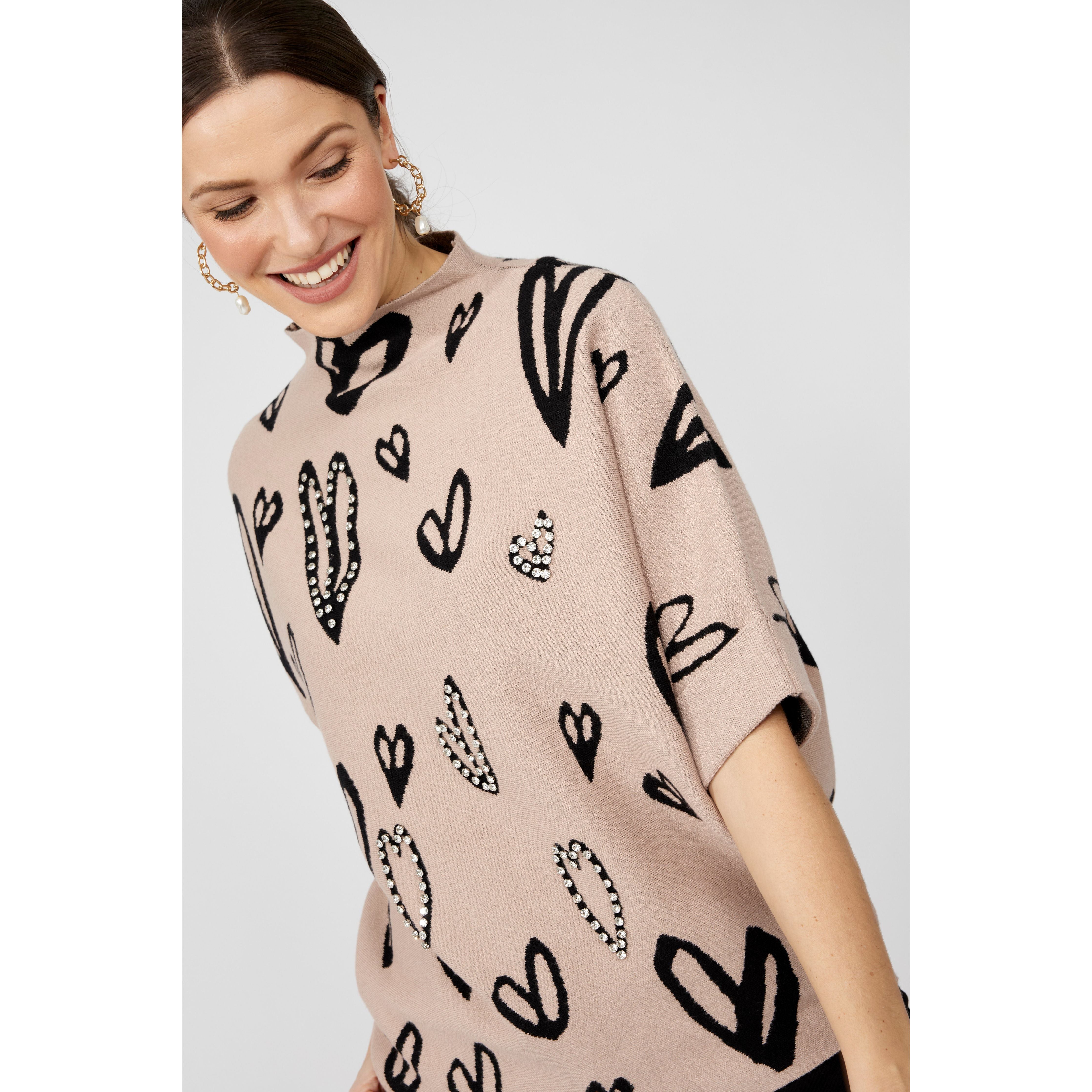 Mock Neck Jewel Embellished Pullover - Style 253721