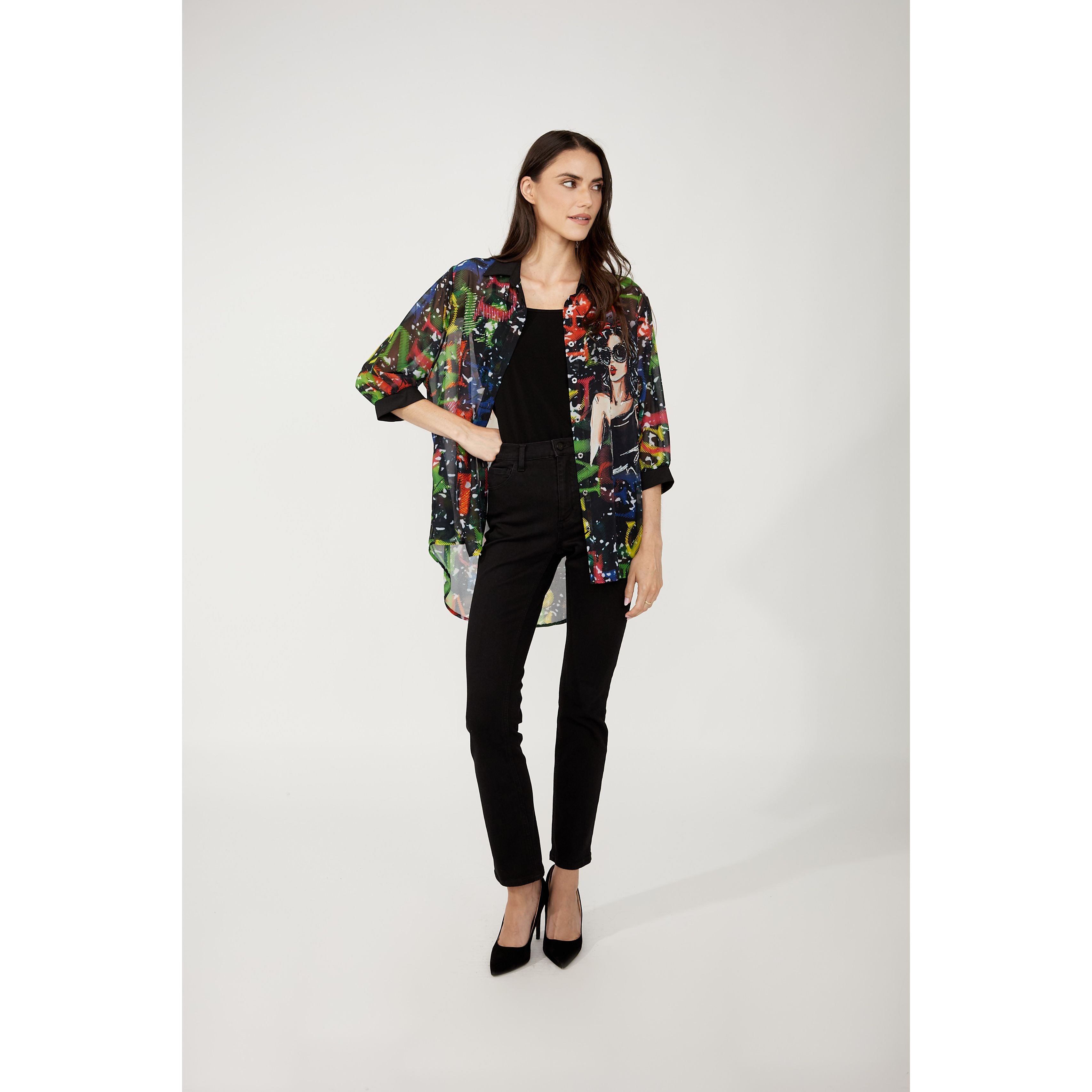 Frank Lyman Sheer Abstract Top — Style 254932