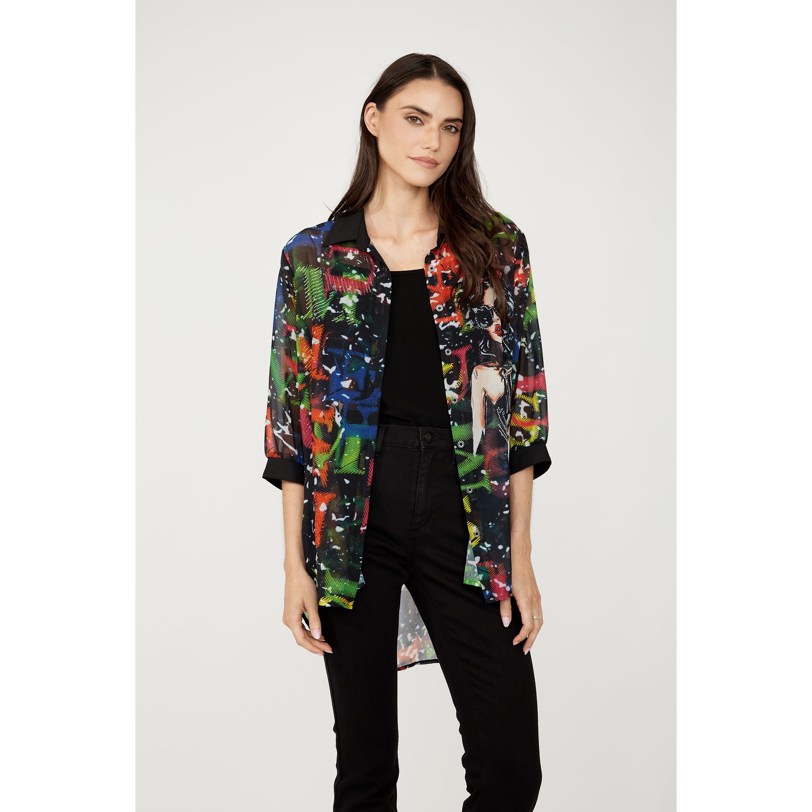 Frank Lyman Sheer Abstract Top — Style 254932