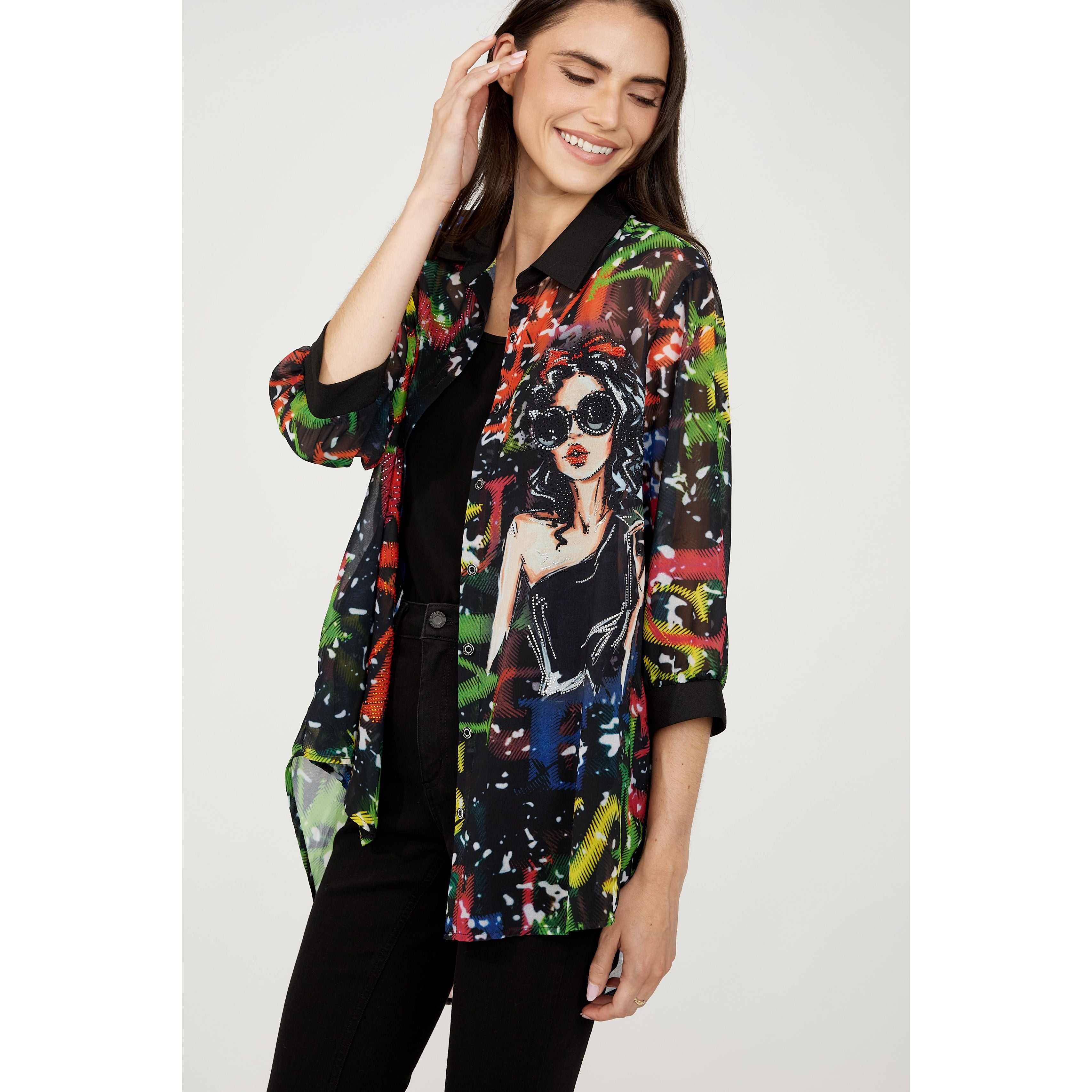Frank Lyman Sheer Abstract Top — Style 254932