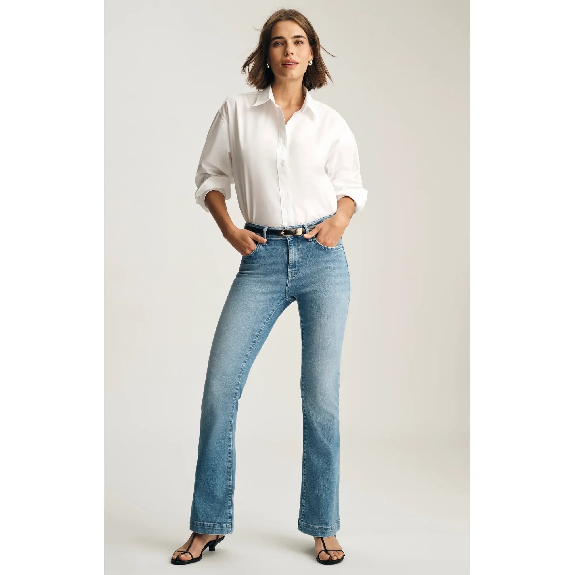 Sydney Flare Jeans | Mid Rise | Mid Blue Feather Blue
