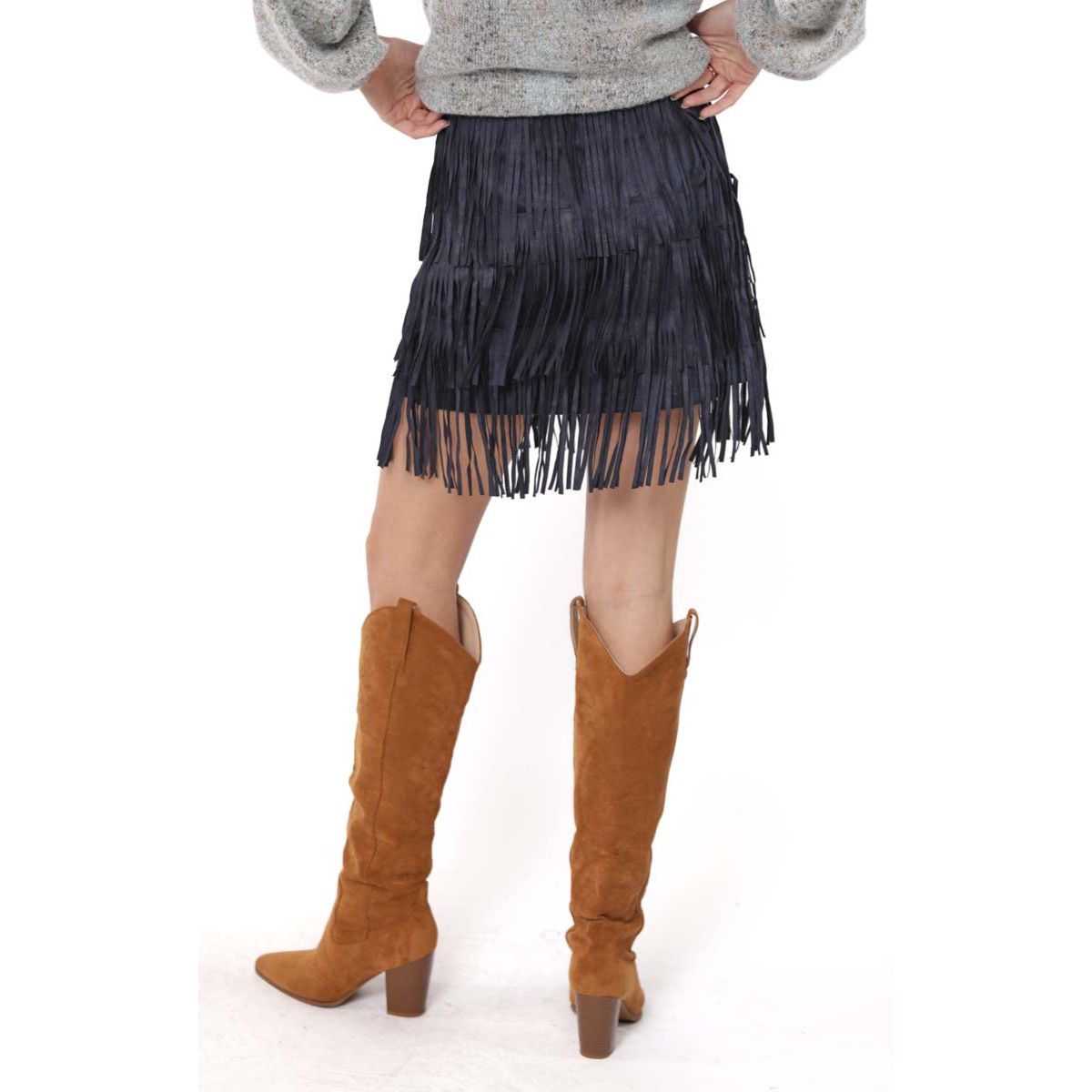 The Groove Faux Suede Fringe Mini Skirt | Navy