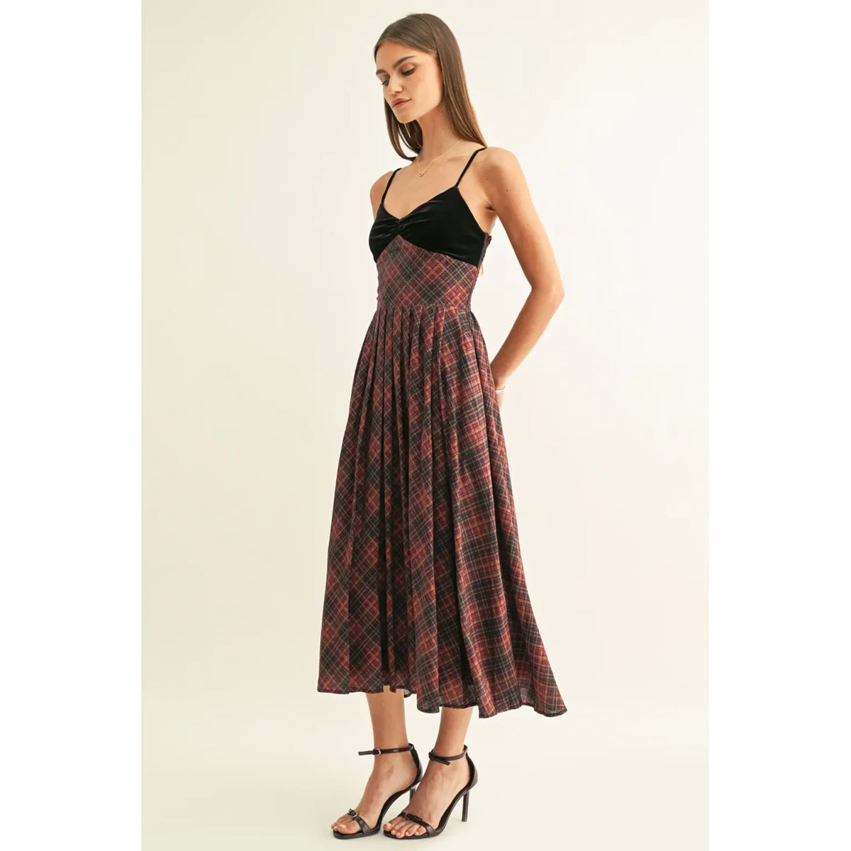 Amelia Contrast Sleeveless Pleated Midi Dress