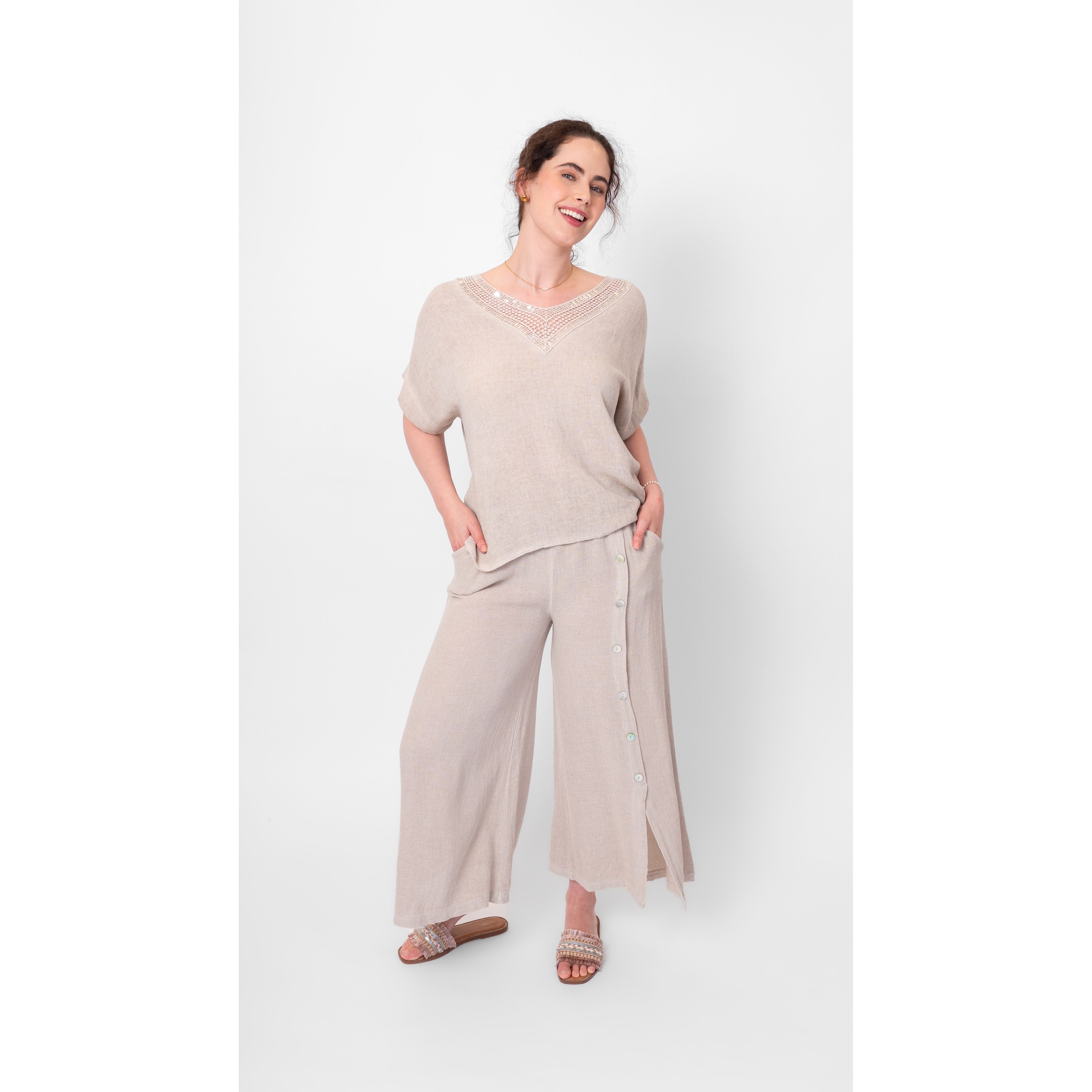 Seashell Breeze Button Palazzo Pant