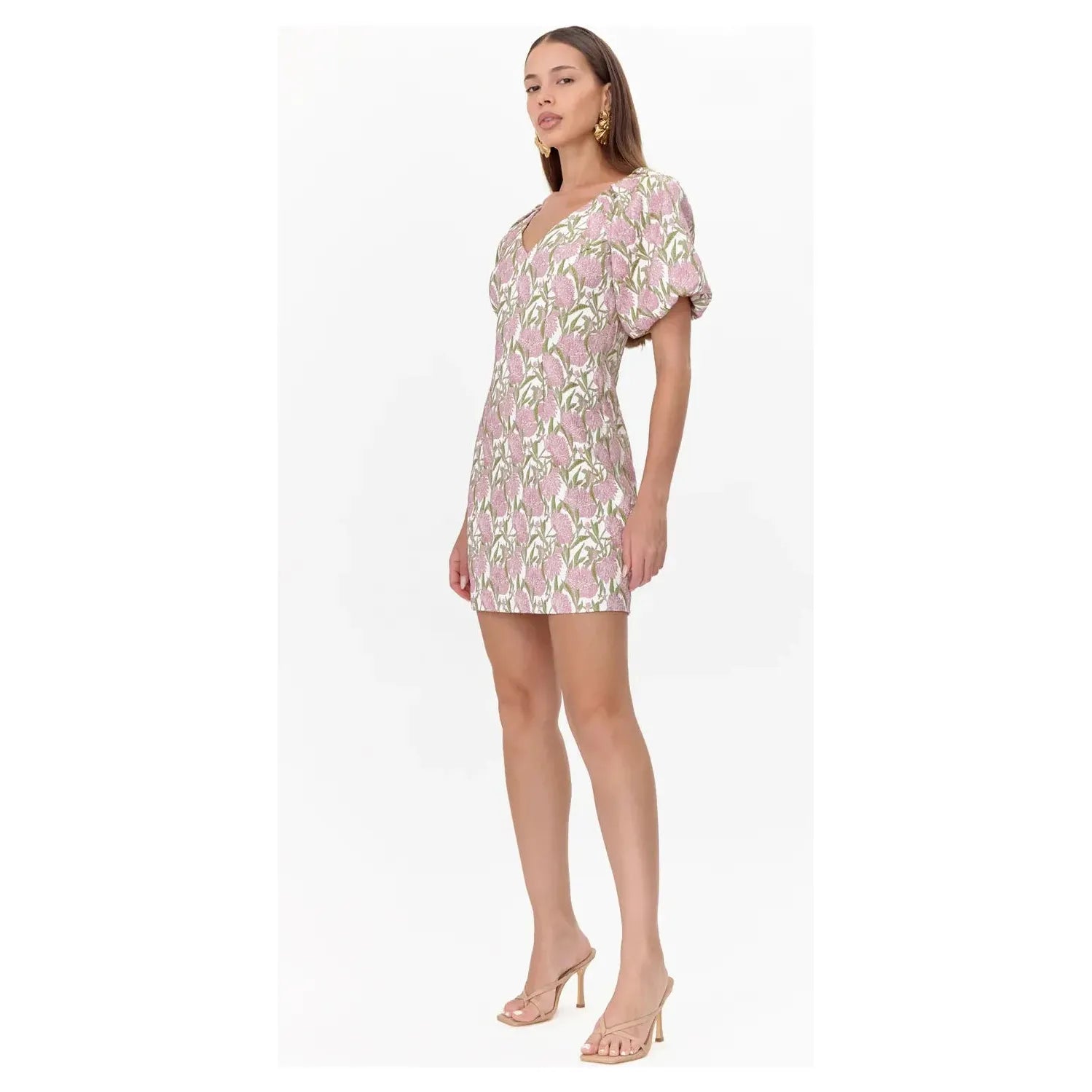 Myra Jacquard Puff Sleeve Mini Dress