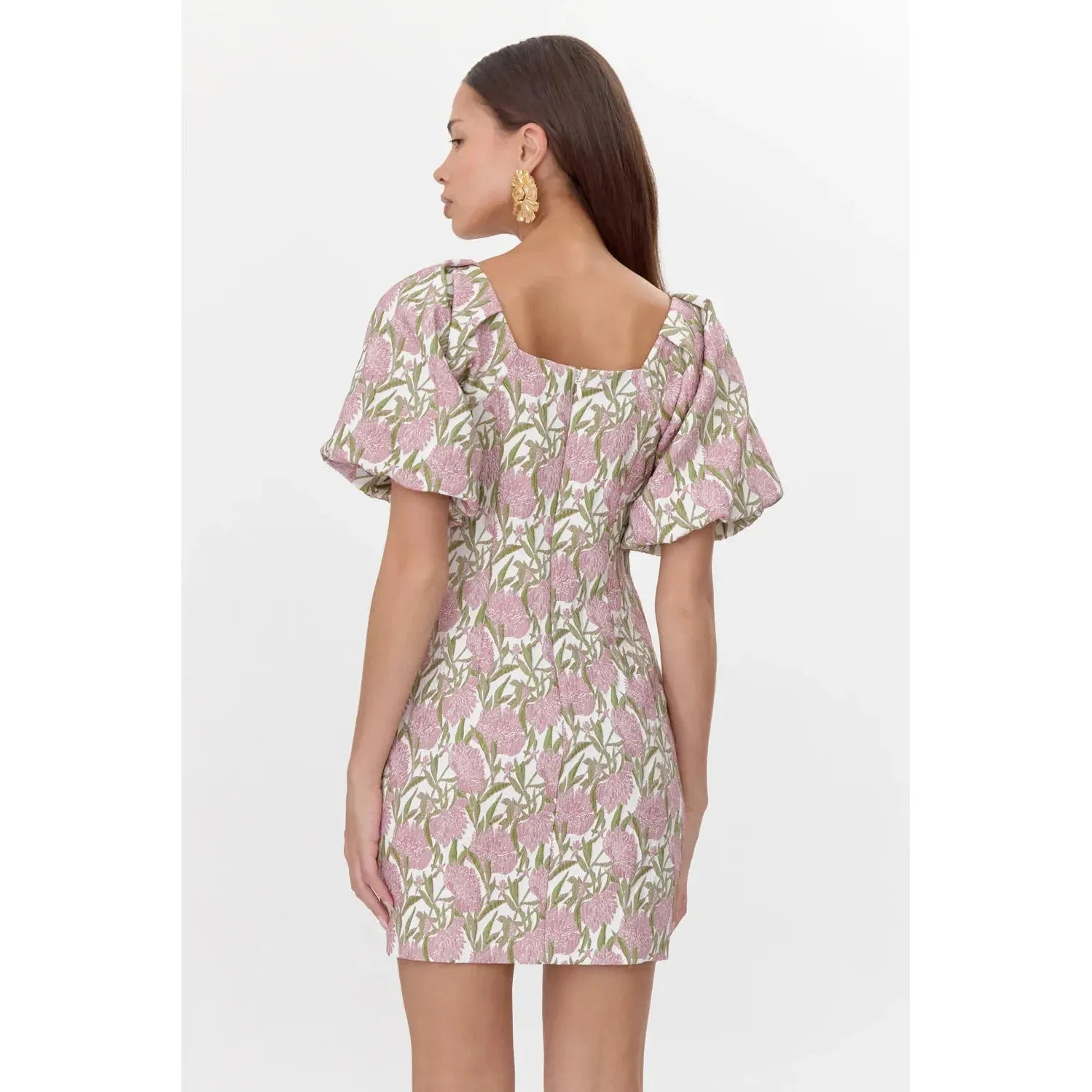 Myra Jacquard Puff Sleeve Mini Dress