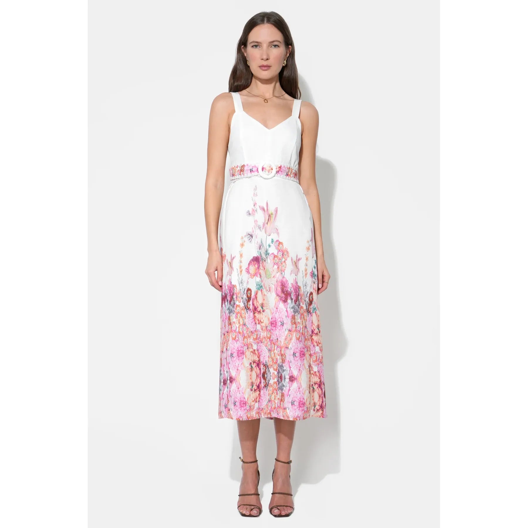 Remi V-Neck Floral Placement Midi Dress