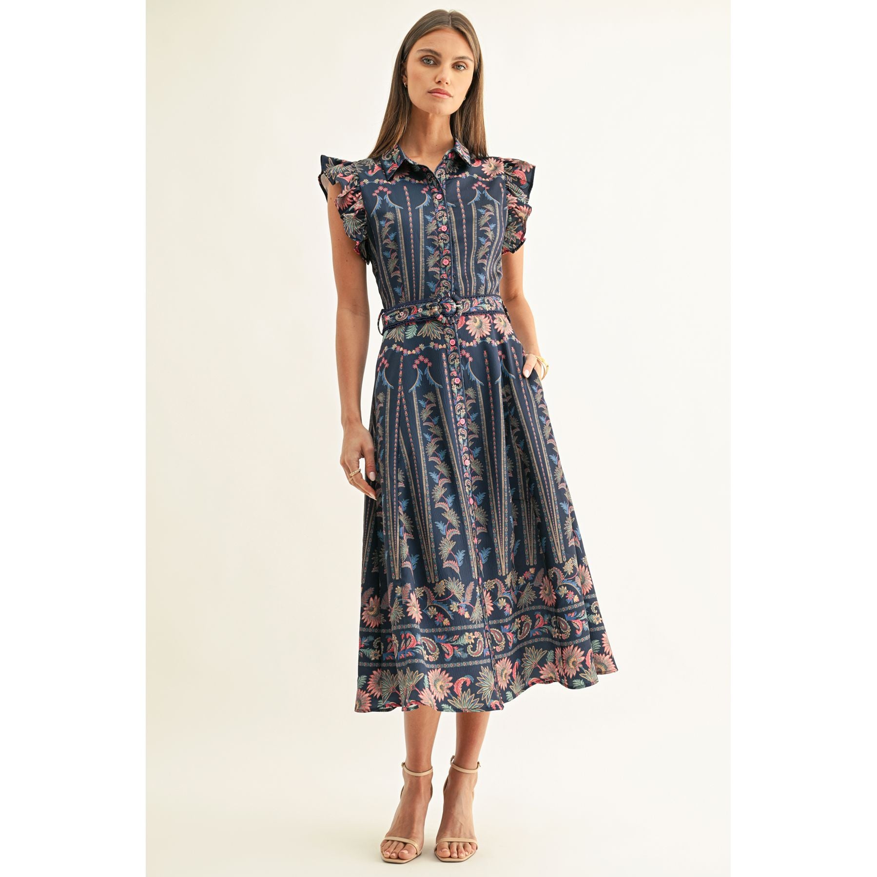 Karly Ruffled Sleeve Midi Dress
