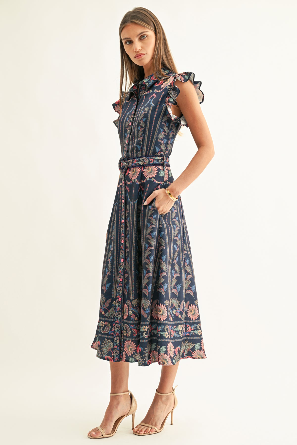 Karly Ruffled Sleeve Midi Dress