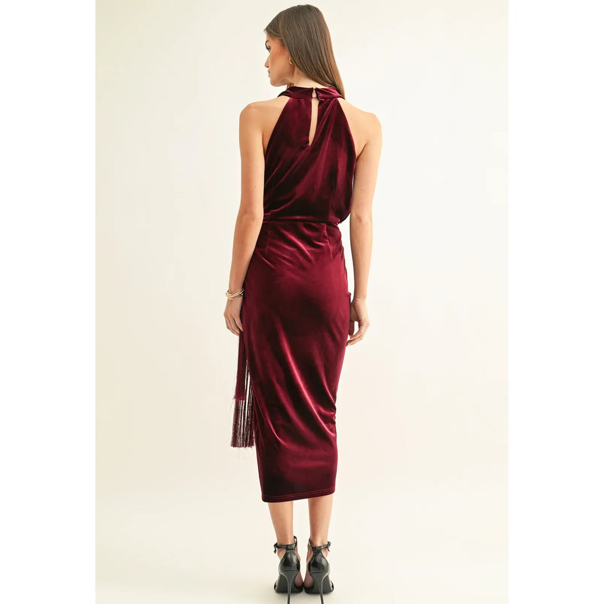 Willow Velvet Halter Wrap Midi Dress