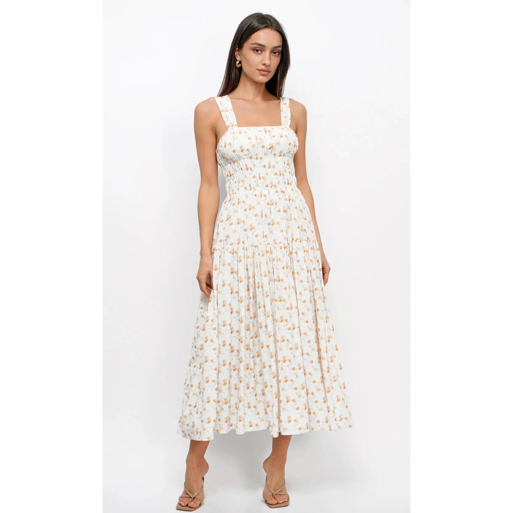 Cladelle Wide Strap Cinched Bodice Midi Dress