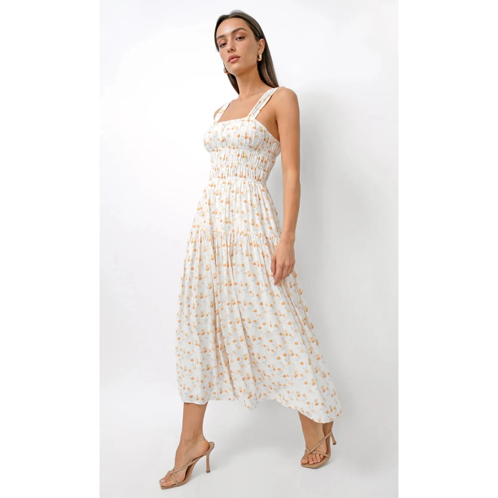 Cladelle Wide Strap Cinched Bodice Midi Dress