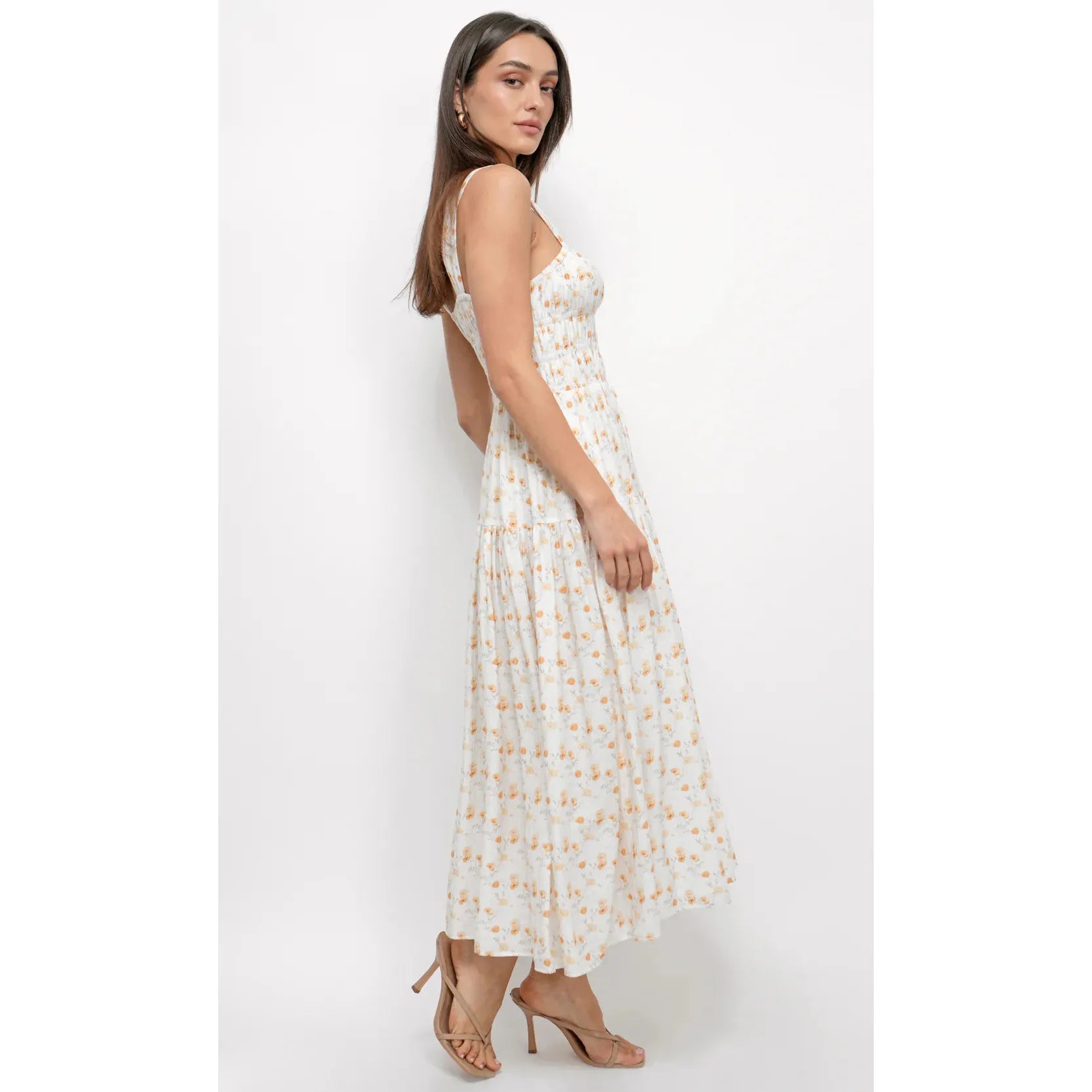 Cladelle Wide Strap Cinched Bodice Midi Dress