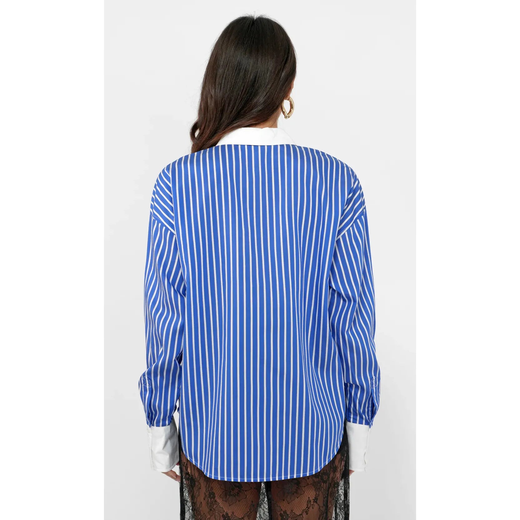Geneviv Oversized Bold Stripe Shirt w/ Contrast Cuff