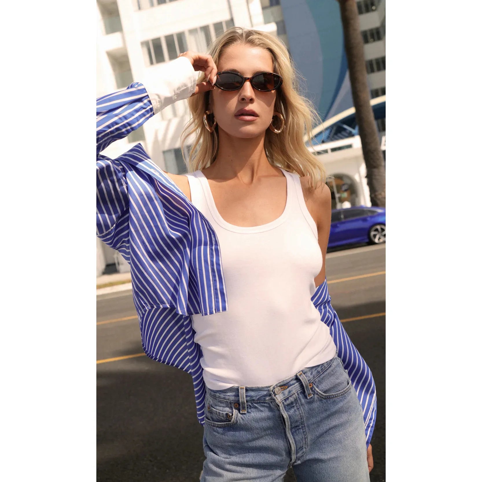 Geneviv Oversized Bold Stripe Shirt w/ Contrast Cuff