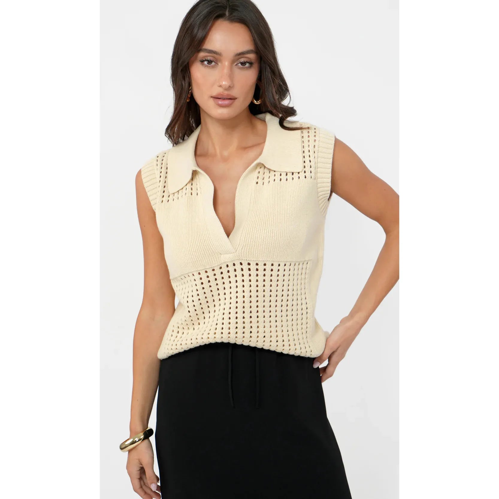 Gordon Open Knit Paneled Sweater Top